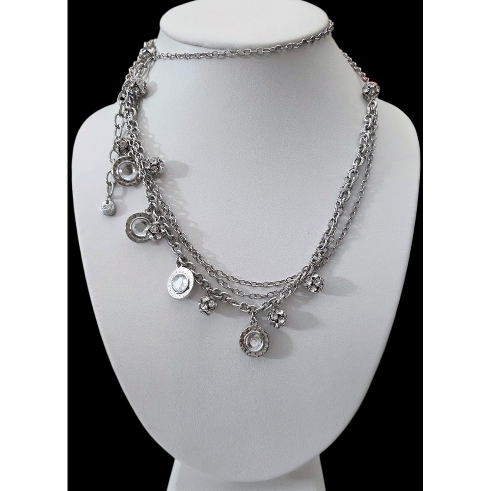 Ann Taylor Loft‎ Multi-strand Necklace Bezel Crystals Silver Tone Disco Beads